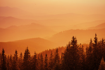 rock massif in the Carpathians. Retro style filter.