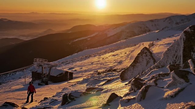 Footage of a beautiful sunset on top of the Jasna, Chopok mountain.