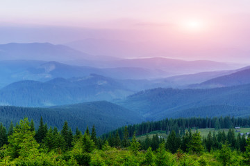 Obraz na płótnie Canvas Fantastic sunset in the mountains of Ukraine.
