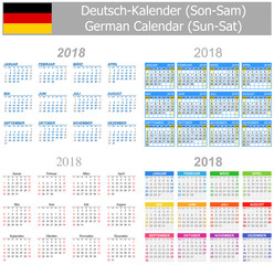 2018 German Mix Calendar Sun-Sat on white background