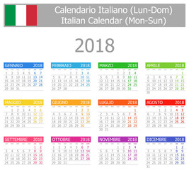 2018 Italian Type-1 Calendar Mon-Sun on white background