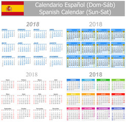 2018 Spanish Mix Calendar Sun-Sat on white background