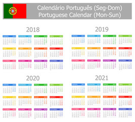 2018-2021 Portuguese Type-1 Calendar Mon-Sun on white background