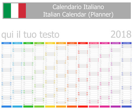 2018 Italian Planner Calendar with Vertical Months on white background