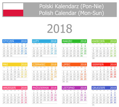 2018 Polish Type-1 Calendar Mon-Sun on white background