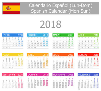 2018 Spanish Type-1 Calendar Mon-Sun on white background