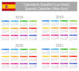 2018-2021 Spanish Type-1 Calendar Mon-Sun on white background