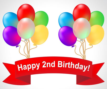 Happy Second Birthday Means Congratulation Celebration 3d Illust Stock  Illustration | Adobe Stock