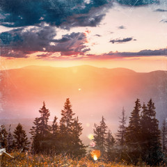 Beautiful sunset in the Carpathian Mountains Ukraine.