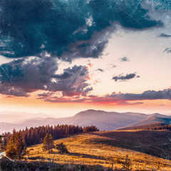 Beautiful sunset in the Carpathian Mountains Ukraine.