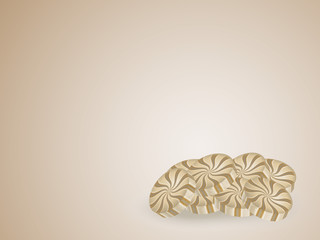Background with round caramel candy in the bottom corner, vector illustration