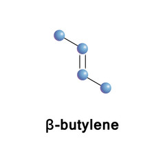 2-Butene, also known as 2-butylene, is an alkene with the formula C4H8, it can be used as the monomer for polybutene or co-polymer.  Vector skeletal formula.