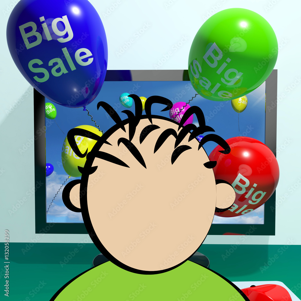 Poster sale balloons coming from computer 3d rendering