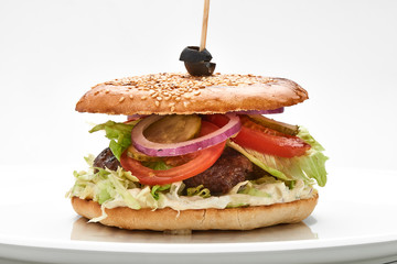 close up of kebab sandwich on white background..