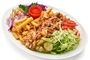 Tuinposter Doner kebab on a plate with french fries and salad © catalineremia