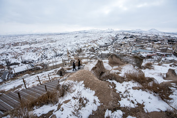 Capadocia in Turkey under snow in winter