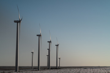 Wind Turbines Sunset Silhouette-H offset Left