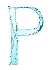 Water splash letter P with light blue color