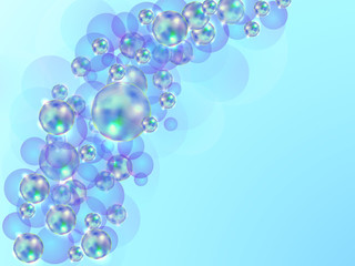 Fototapeta na wymiar Blue background with purple blue soap bubbles, vector illustration