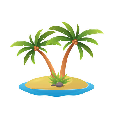 island logo - tropical palm trees with sea waves vector illustration isolated white background