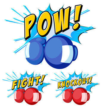 Boxing gloves with three word expressions