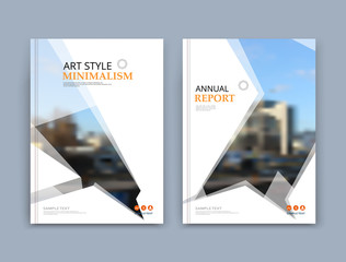 Abstract a4 brochure cover design. Text frame surface. Urban city view font. Title sheet model set. Modern vector front page. Brand logo. Info banner texture. Triangle figure icon. Ad flyer fiber