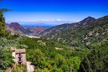 Novara di Sicilia, mountain village view into canyon and aolian