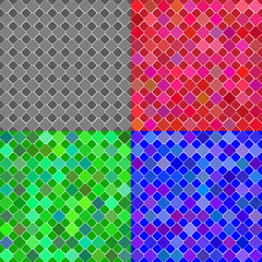 Seamless elegant texture made of rounded squares and diamonds. Texture painted in four versions, random shades of red, blue, green and black and white.