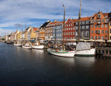Colorful houses at the canals of Nyhavn in Copenhagen, Denmark
