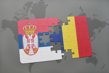 puzzle with the national flag of serbia and chad on a world map