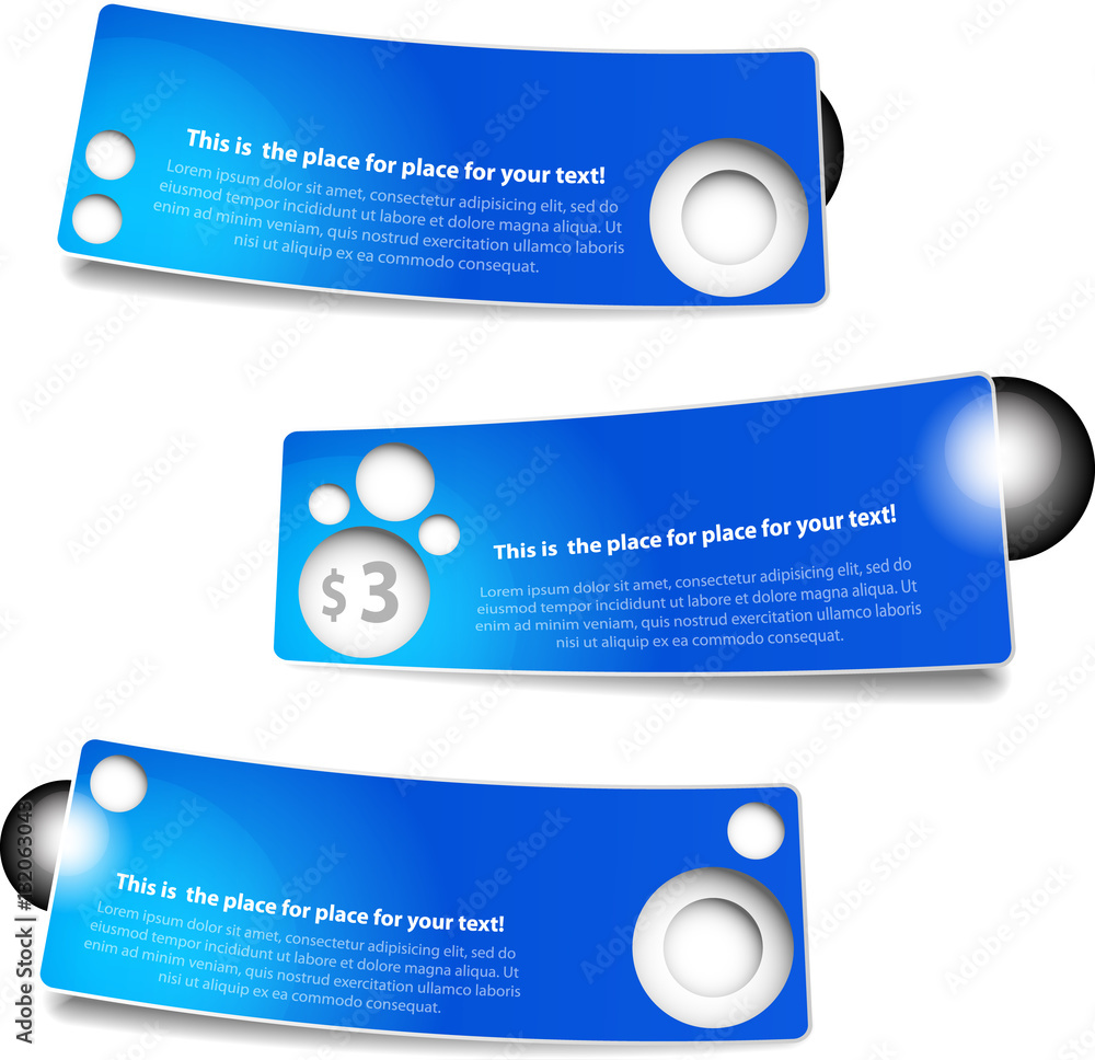 Poster set of three colorful bright horizontal paper cut out headers or banners with abstract creative desi