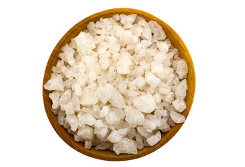 Sea salt in a wooden bowl