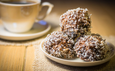 Homemade cookies with peanuts, coconut and cocoa.