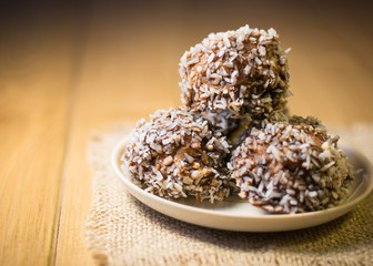 Homemade cookies with peanuts, coconut and cocoa.
