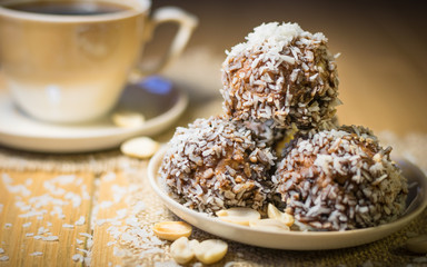 Homemade cookies with peanuts, coconut and cocoa.