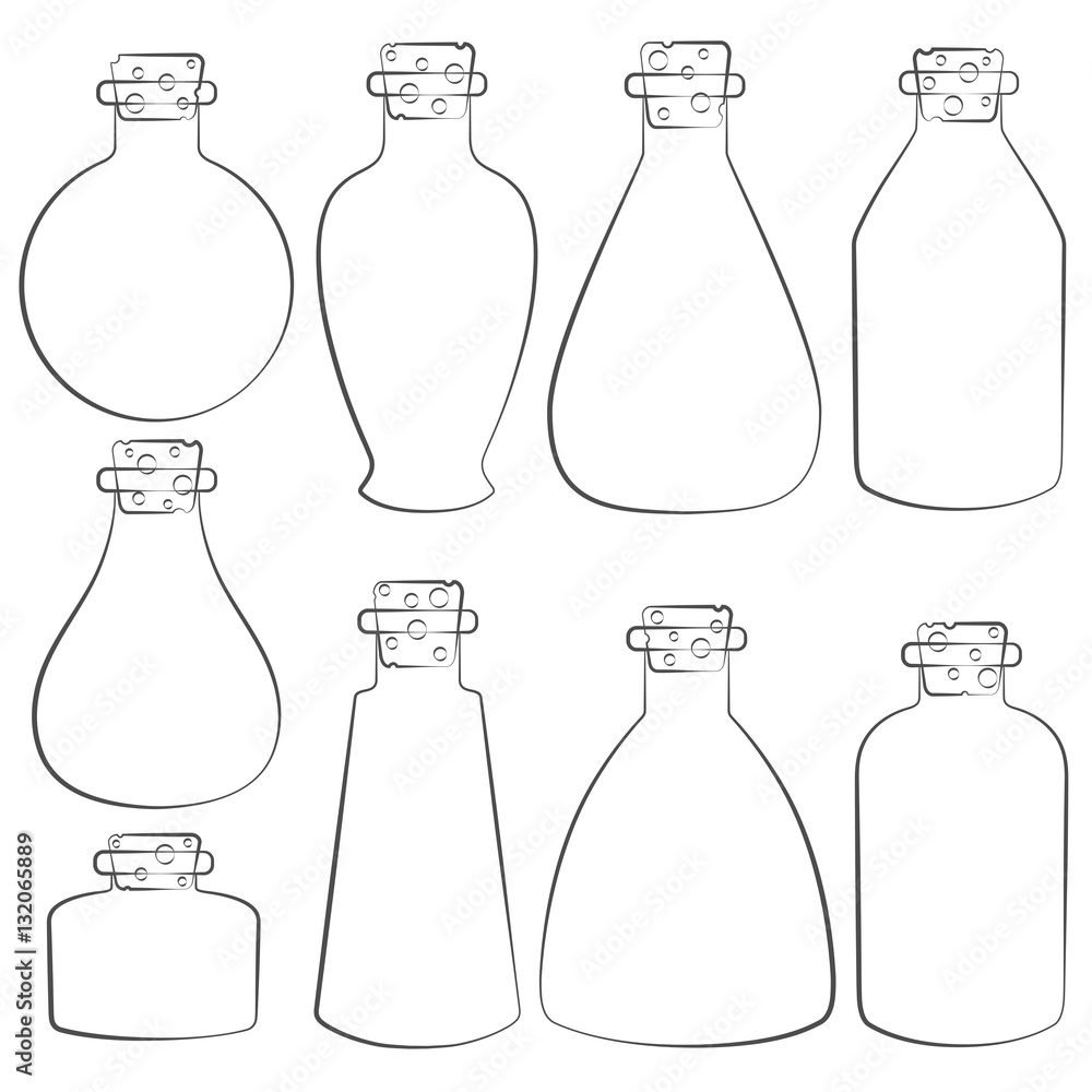 Poster Vector set with the image of the vials, tubes. Isolated objects on a white background.