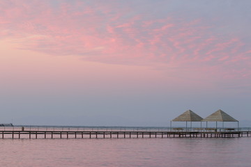 Obraz premium sea, bridge, red sea, sea, egypt, mountains, sun setting, holiday, feeling, beach, 