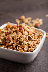 Homemade Nutty Cinnamon Granola with Honey macro shot