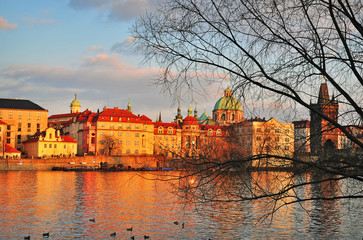 Prague city at sunset
