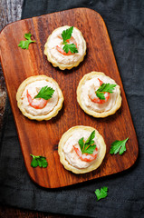 Shrimp salmon mousse parsley tartlets