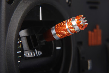 Drone telemetry controller lever macro close up
