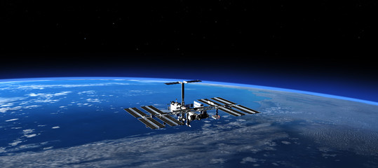 International Space Station In Space. 3D Scene.