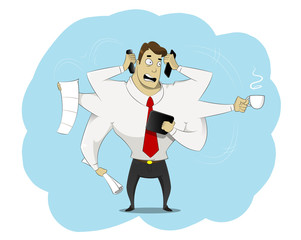 Businessman with multi tasking and multi skill