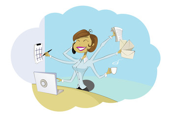 The secretary can easily handle several things at the same time.