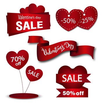 Set of Valentine's sale banners, frames, labels, ribbons, stickers