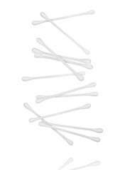 falling cotton ear sticks isolated on a white