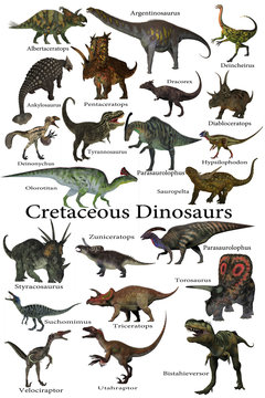 Cretaceous Dinosaurs - A collection of various dinosaurs that lived around the world during the Cretaceous Period.