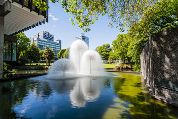 Christchurch New Zealand, Ferrier Fountain, Victoria Square - obrazy, fototapety, plakaty