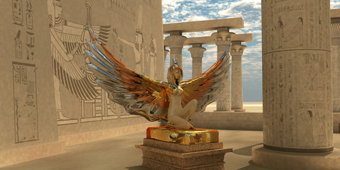 Egyptian God Isis - An Isis statue in the Temple of Isis which is part of the religion of ancient Egyptian civilization. - obrazy, fototapety, plakaty