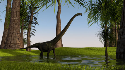 3d illustration of the walking mamenchisaurus